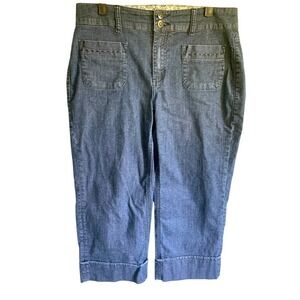 CHICOS Platinum Cropped Denim Capri Pants Medium (1.5) Blue Wash Cuffed